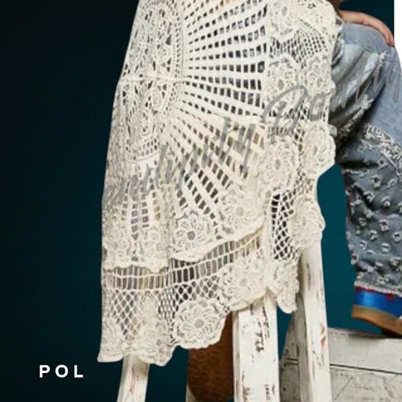 POL Bohemian Victorian Floor Length Hi Low Semi Sheer Crochet Oversized Top - Picture 5 of 13